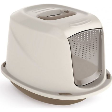 Mediawave Store – Maison de toilette pour chats 45x36x31,5cm – Plastique rigide – Porte basculante avec filtre à charbon – Couleur beige
