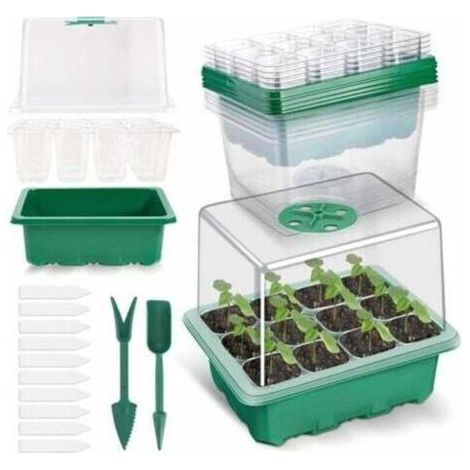5 Pack Bac à Semis, Plateaux de Culture avec Couvercle Mini Serre pour Semis pour Germination, Culture des Plantes Fleurs (12 cellules par Plateau)Set de culture