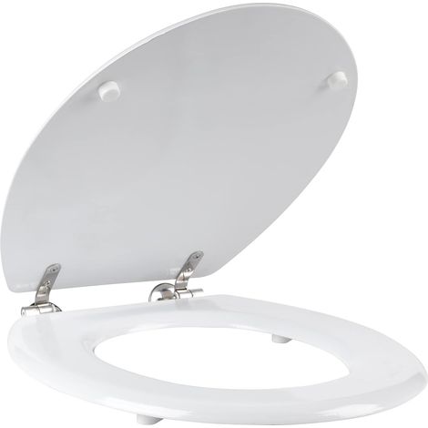 Abattant de Toilette 18 Pouces avec Charnières en Acier Inoxydable, Couvercle en Bois Blanc, Cuvettes WC 36 x 42.8 cm, Convient aux Toilettes Standard, Design Confortable et Élégant (1/5)