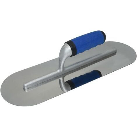 BUNTHAUS Truelle de lissage ronde en acier inoxydable - 300 x 100 mm - Poignée en caoutchouc - Avant plat - Truelle de nettoyage - Outil de nettoyage pour béton - Outil de lissage et de traitement de (1/3)
