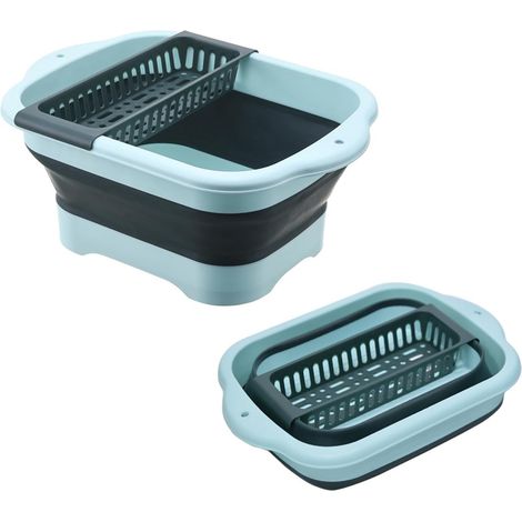 Bassine pliable 11 L (2,91 gallons) avec bouchon de vidange, évier multi-usages peu encombrant extérieur, laver légumes, camping, camping-car (vert) (1/5)