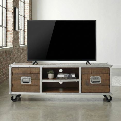 Meuble TV industriel mobile en acacia Swen
