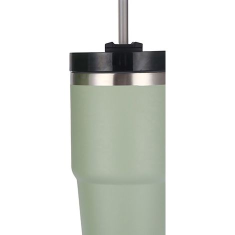 Gobelet isotherme en acier inoxydable poli brillant avec paille, vert, 590 ml (20 oz), idéal pour la voiture. Maintient les aliments chauds et froids. (1/5)