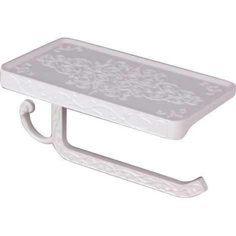 Porte-rouleau de papier noir avec étagère de rangement pour téléphone, porte-serviettes de toilette Vintage en aluminium pour salle de bain blanc (1/5)