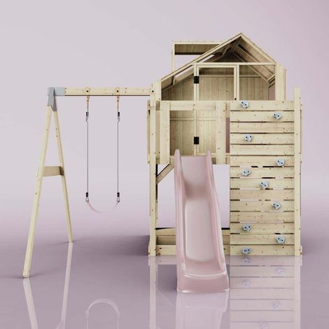 PolarPlay Spielturm Madita aus Holz in RosaKinderschaukel