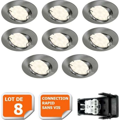 Lot de 8 spot led encastrable orientable alu brossé avec ampoule gu10 230v eq. 50w, blanc chaud (1/5)