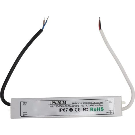 Pilote LED, Adaptateur De Transformateur De Puissance étanche IP67 85-264V vers Transformateur Basse Tension DC 24V, Adaptateur Convertisseur pour Lumière LED, Projet Informatique (LPV-20W-24V 0.84A) (1/5)