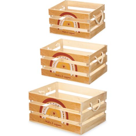 Coffres décoratifs en bois motif arc-en-ciel RAINBOW, 3 pièces (1/3)