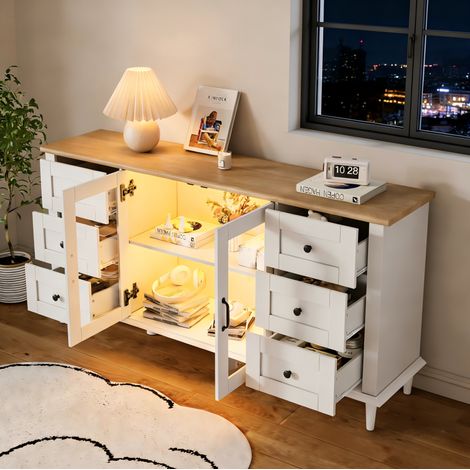 Aparador con 6 cajones y LED MDF 150 cm OKMYHOME (1/5)