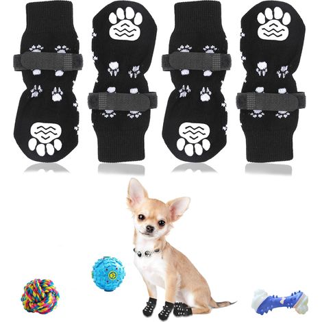 4 Chaussettes Antidérapantes pour Chiens Bandes Fixation Réglables Durable (1/5)