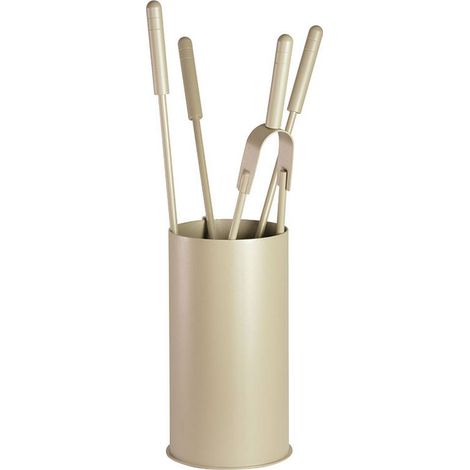 Porta attrezzi camino acciaio tortora-sabbia 4 accessori h.60 d. 16 cm. Made in Italy