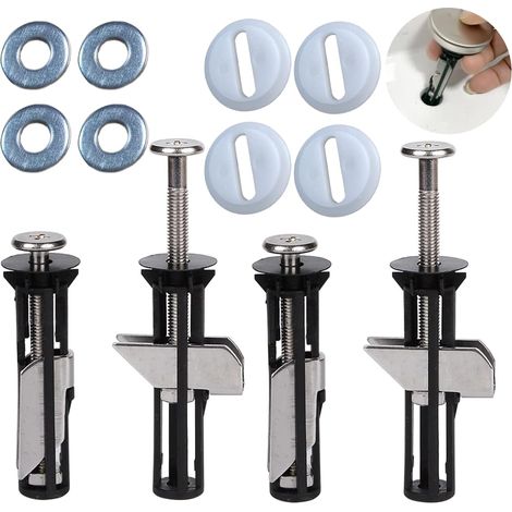 Vis De Siège De Toilette - 4 Pièces - Universel - Fixation À Dégagement Rapide - Pour Cuvette Standard - Argenté (1/5)