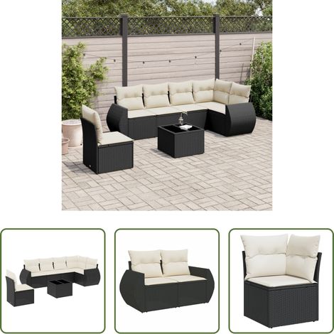 vidaXL Canapé en résine - Salon de jardin 7 pcs avec coussins noir résine tressée (1/5)