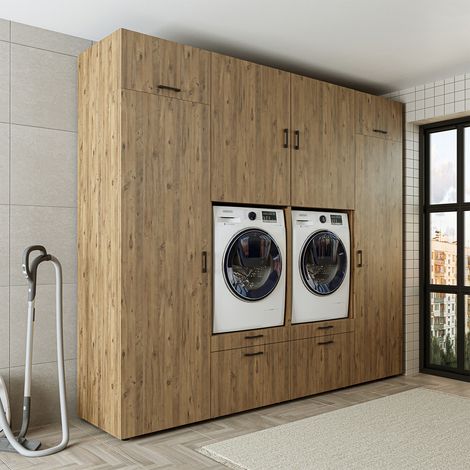 Roomart S2 Waschmaschinen-Doppelschrank 254 cm, Eiche