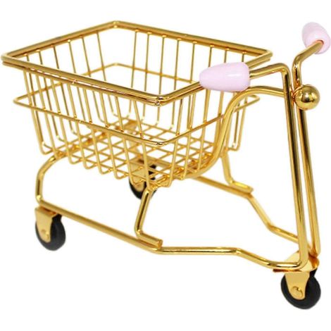 Chariot de courses miniature en métal, jouet, modèle de décoration amusant, meuble de maison de poupée, jeu d'imitation, organisateur de bureau, cadeau pour filles-gold and pink (1/5)