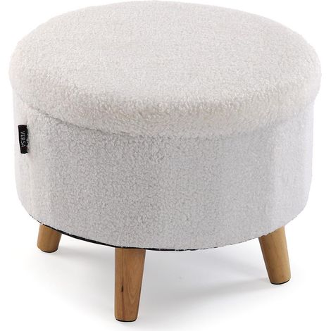 Puff Rotondo con Contenitore Coperchio Seduta Apribile Piedini in Legno Bianco h30 D40 cm sgabello complemento d'arredo (1/5)