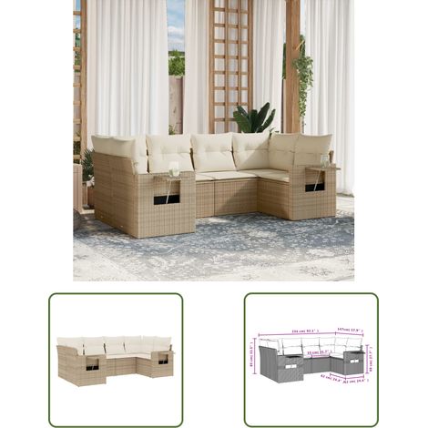 The Living Store 6-tlg. Garten-Sofagarnitur mit Kissen Beige Poly Rattan - Gartenmöbel - Sofas - Rattan Möbel - Outdoor Furniture - Lounge Set (1/3)