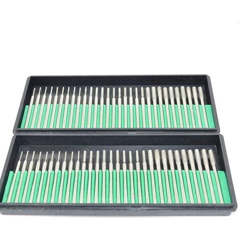 Kit de 60 fraises cylindriques diamantées de qualité supérieure pour la joaillerie, verre de mer, coquillages et pierres précieuses. 30 fraises de 2,35 mm et 30 fraises de 3 mm. (1/3)