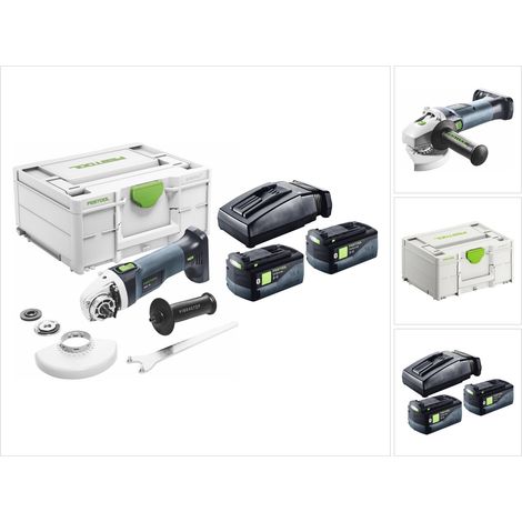 Festool – Meuleuse d'angle 18V 125mm – Moteur EC-TEC sans charbons – Vitesse réglable 4500-8500 min-1 – 2 batteries 5,0Ah incluses