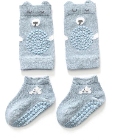 Protecteurs de Genoux Bébé Souples Anti-Dérapants avec Chaussettes - Bleu Taille S 0-12 Mois (1/5)