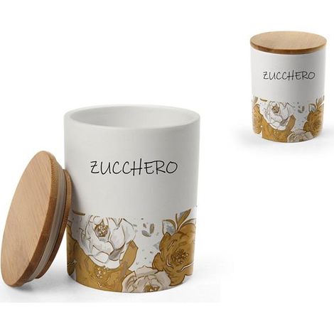 BARATTOLO TONDO PER ZUCCHERO IN CERAMICA CON TAPPO IN LEGNO 10X13 CM ROSE