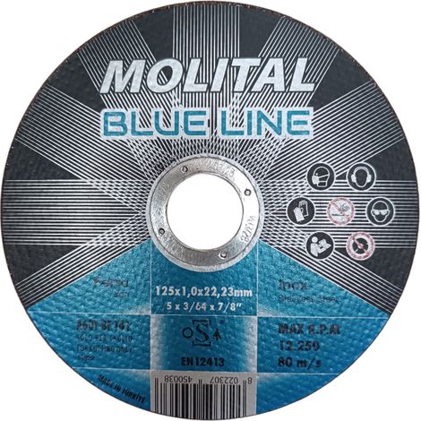 DISCO TAGLIO FERRO ACCIAIO INOX 125mm DISCHI 10pz SMERIGLITRICE BLUE LINE MOLITA, "125x1,6x22"