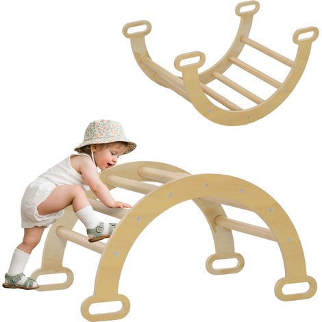 Arche d’escalade Montessori en bois naturel pour enfants, structure motricité intérieure 18-48 mois