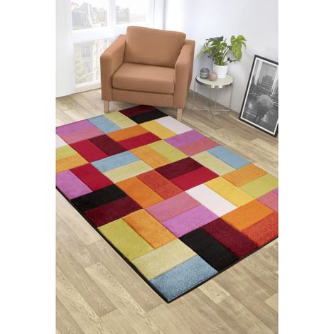 Spectra Carved Largo Geometric Rainbow Bright Multi Coloured Soft Rug 120 x 170 cm (4'x5'6")