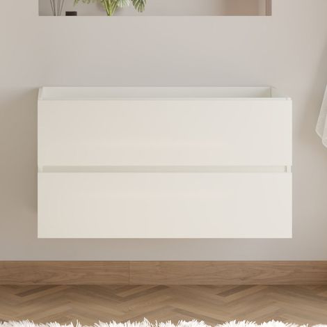 Meuble sous vasque seul, 2 tiroirs, 100cm, pour simple vasque - blanc brillant - IDA (1/4)