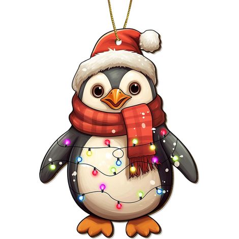 Ornement De Noël En Bois - Pingouin Imprimé Des Deux Côtés - Décoration Pour Arbre De Noël - Lot De 1 (1/5)