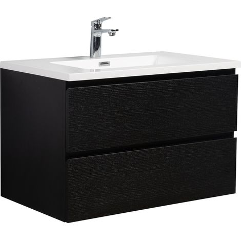 Meuble de salle de bain Angela 80 cm noir bois – Armoire de rang