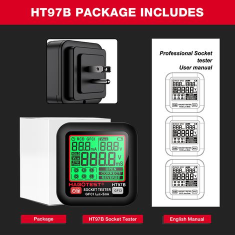 Decdeal Habotest HT97D Digital Socket Tester Spannungstest EU -Steckdetektor Intelligente Leckage -Test -Multifunktionale Phase