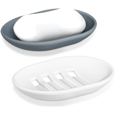 Porte Savon en Silicone, Lot de 2 Boite Savon avec Drainage, Support Savon Antidérapant et Portable, Porte Savon Cuisine, Salle de B (1/4)