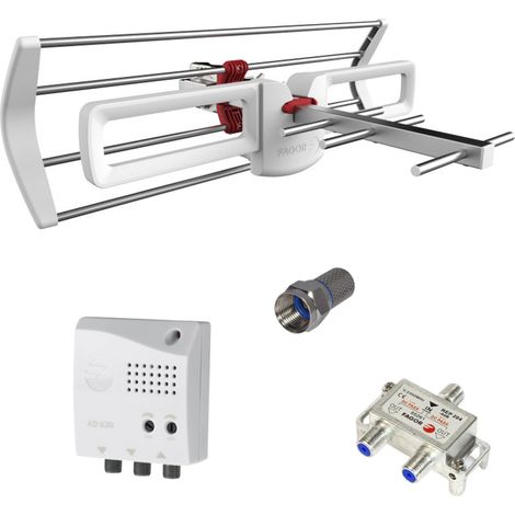 PACK FAGOR Antenne Rateau TNT Mini Gain 12dB LTE 5G + Amplificateur TNT Intérieur 2 Sorties + Répart (1/5)
