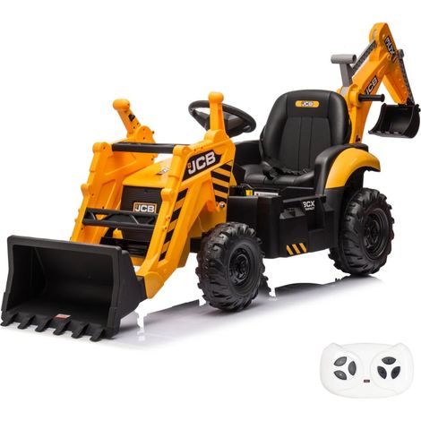 JCB Elektrischer Traktor für Kinder mit Frontlader + Bagger 12V - Gelb