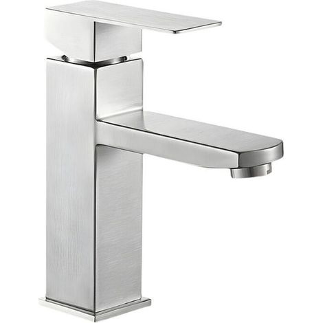 Bathroom sink faucet, square basin mixer tap, hot and cold water faucet, stainless steel bathroom mixer tap (with 80cm inlet hose)