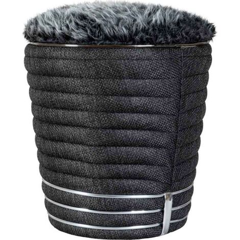 Tabouret en Tissu "Doric" 50cm Anthracite & Argent (1/5)
