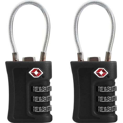 Set de cadenas à bagages - Cadenas à combinaison homologué TSA - Sécurité de voyage sans tracas - Convient aux aéroports et à toutes les poches - Code facilement réglable - Zwart - Lot de 2 (1/5)