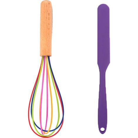 Ensemble de 2 mini-ustensiles de cuisine - Outils de cuisine en silicone avec manches en bois (1/5)