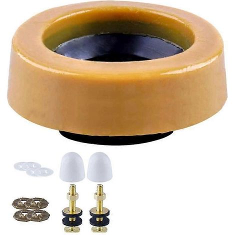 Kit de joint en cire pour WC à sortie au sol - Installation neuve ou remplacement de siège - Comprend boulons de fixation, cache-boulons, bride et rondelles (1/4)