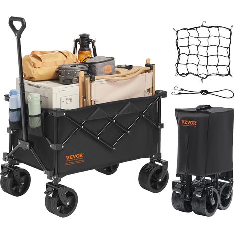 VEVOR Collapsible Folding Wagon, 113 L Beach Wagon Cart with All-Terrain Wheels, Heavy Duty Folding Wagon Cart Max 250 lbs with Drink Holders, Sports Wagon for Camping, Shopping, Garden