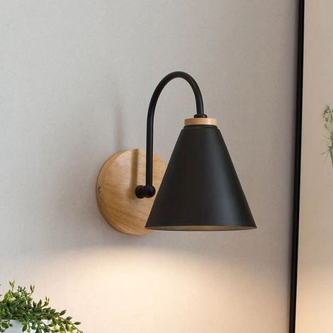 Wall light wall-mounted in iron black Lampshade curved for room and living room easy installation Compatible bulbs E27 (1/5)