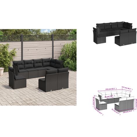 Salon de jardin 8 pcs avec coussins noir résine tressée - Salon De Jardin - Canapé Extérieur - Meuble De Jardin - Salon D'extérieur - Ensemble De Canapés