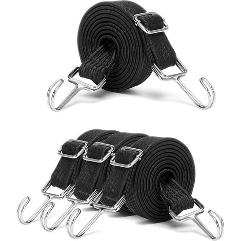 4 Pièces de 1M, Tendeurs Élastiques, Sangle de Serrage Extra Forte, avec Crochet Métallique, pour Vélo, Moto, Porte-Voiture, Camping (Noir) (1/5)