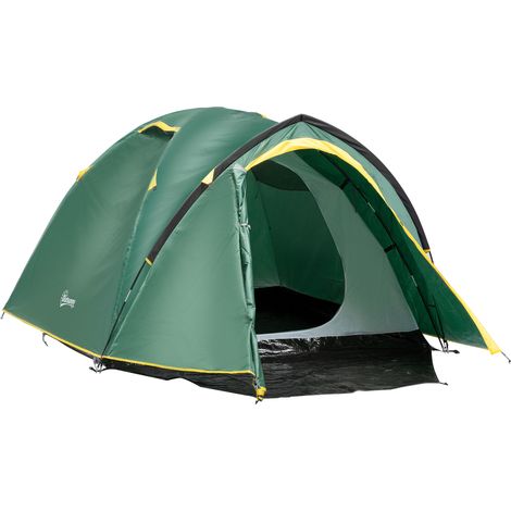 Tente dôme camping 2-3 personnes étanche légère ventilée 2 portes fenêtres fibre de verre polyester PE vert 3,25 x 1,83 x 1,3 m