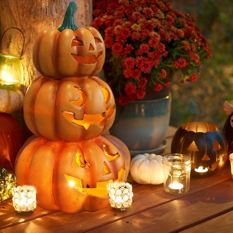Citrouilles lumineuses empilées pour Halloween - Décorations d'intérieur et d'extérieur pour fête d'Halloween (1/5)