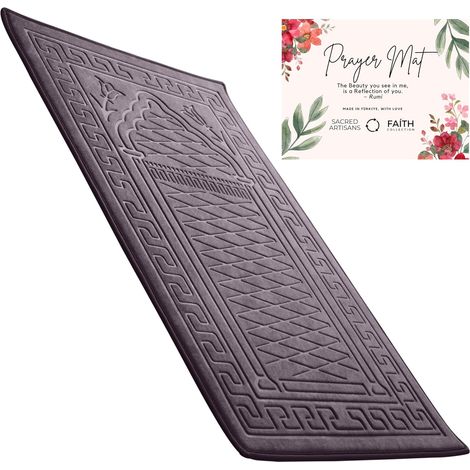 Tapis de Prière Musulman en Velours Doux pour la Salah et Cadeau Islamique pour Le Ramadan, l'Aïd, Le Hajj ou Le Voyage (Épais Rembourré, Gris) (1/5)