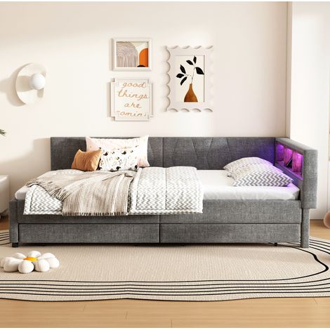 Cama matrimonio con cajones y USB 140x200 gris OKMYHOME (1/5)