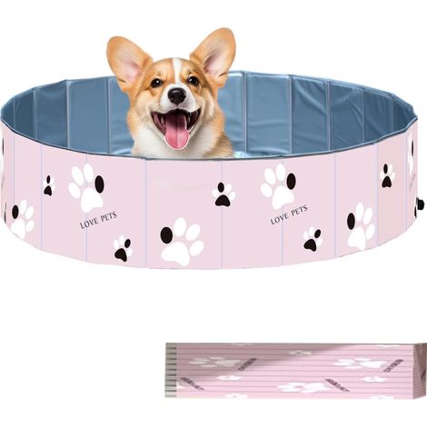 Hundepool, faltbar, 120 x 30 cm, rutschfest, mit Ablauf, tragbarer Außenpool für große/kleine Hunde und Kinder, PVC-Material, leicht und stabil, Pink