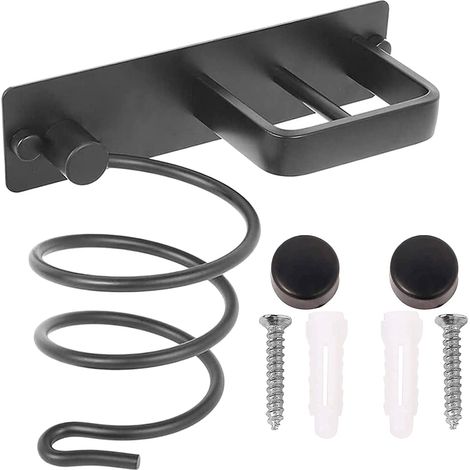 MINKUROW Asciugacapelli Bagno Ripostiglio Porta Accessori Porta Organizer Set E Piastra Per Capelli Accessorio Professionale In Alluminio Montato A Parete, Mensola Con Fori Per Argento Nero (1/5)
